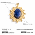 Gold stainless steel sunflower pendant with oval blue lapis lazuli stone inlay - Blue Gemstone Sunflower Style (PJ91834B)