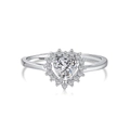 Sparkling S925 sterling silver heart-shaped ring with halo pavé and adjustable band - Adjustable Open / White