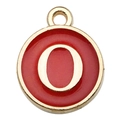 Letter O round pendant with golden border and red enamel finish for DIY jewelry - Double-Sided Letter O / 1 Piece (12x14mm) / Red