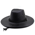 Western cowboy hat in black faux leather with maple leaf embossed texture and chin strap - M(56-58cm) / Black (JXS-524325)