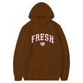 Dunkelbrauner Hoodie mit Fresh und Love Aufdruck, klassisches lässiges Kapuzensweatshirt - S / Oberteil (312) / Burgunderrot