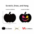 Kit de grattage citrouille d'Halloween aux couleurs arc-en-ciel avec bâtons et rubans - Petite Citrouille (GG-12) / Pack de 12 / Multicolore
