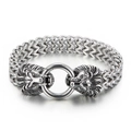Punk-Stil Doppel-Löwenkopf-Edelstahl-Webkette Armband für Männer in Silberfarbe - 23CM / Stahlfarbe