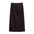 Falda midi de ante sintético marrón oscuro de talle alto con un diseño recto elegante - XS / café