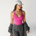 Slim fit hot pink ribbed knit camisole top for women in Y2K trendy fashion style - Rose Red