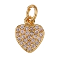 Macro shot of gold-plated heart pendant with micro-set zircon crystals and jump ring - Hollow Heart / Gold