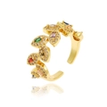 Macro detail of adjustable gold leaf ring with multi-color marquise gemstones and diamonds - Gold-Multi-color Marquise Leaves