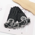 Schwarze gesteppte Damen-Lederhandschuhe mit grauem Pelzbesatz und Touchscreen-Funktion - Einheitsgröße / Schwarz (Damen Gestepptes Pelzbündchen)