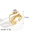 Minimalist gold stainless steel open ring with oval zircon, 2.3g weight and 22.4mm height - Oval Zirconia Open Ring (TR4507)