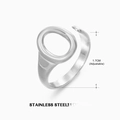 Adjustable silver stainless steel ring featuring an oval hollow geometric design - Oval Style (ZN059S)