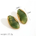 Orecchini in resina ambrata e acciaio inossidabile, dimensioni 37mm x 20mm, peso 17,2g - Orecchini a Bottone Ovali in Marmo Verde (Orecchini a Bottone TE60295-GN) / Oro 18K