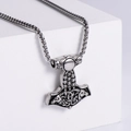 Nordic Viking Mjolnir pendant necklace in vintage silver steel on white display stand - Steel Color Pendant (With Chain)