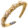 Cerchietto barocco vintage con cristalli champagne e tessuto jacquard dorato - Marrone