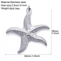 Silver stainless steel starfish pendant with detailed dimensions and weight specifications - Starfish-S8