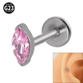 Pink marquise opal G23 titanium labret stud with silver metal base for cartilage piercing - NO 9 (Pink Opal)