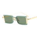 Retro rectangular sunglasses with green frames and embossed gold metal temples - Green Frame / Green Lens