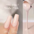 F067 Nude Pink Japanese gel polish shown in both matte and glossy finishes for nail art - F067 Naked Skin Pink