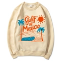 Oversized beige sweatshirt featuring Gulf of Mexico vintage print with ribbed cuffs and hem - Khaki