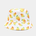 Detail of white canvas bucket hat featuring vibrant yellow mango pattern and fine stitching - M (56-58cm) / 16# Color-White Mango Print