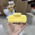 Plush square claw clip in vibrant yellow faux fur for stylish winter hairstyles - Large Pale Yellow (approx. 12cm)