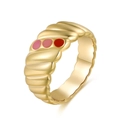 Minimalist 18K gold plated croissant ring with three pink gradient enamel stones - US 7 / Pink Gradient Wavy
