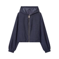 Women hooded bomber jacket in dark blue denim fabric with metal zipper and elastic cuffs - XS / Tops
