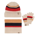 Winter-Strickset für Kinder in Creme mit roten, blauen und gelben Streifen - 413 Kinder Cremeweiß 3-Teiliges Set