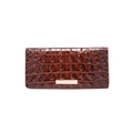 Polished brown crocodile embossed leather long wallet with a light gold metal buckle - Oil Wax Brown