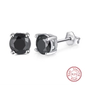 Elegant S925 sterling silver stud earrings featuring a minimalist black round gemstone - Black Gemstone Studs SE84-B / Black
