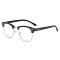 Klassische halbfertige Sonnenbrille in Schwarz und Silber mit Metallnieten und Klarglas - Matt Schwarz Silber Blaufilter C23