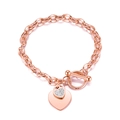 Rose Gold Color Heart with Rhinestone Toggle Bracelet