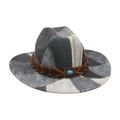 Cappello fedora a righe stile western vintage con pietra turchese e fascia in pelle - Taglia unica(56-58cm) / Nero Grigio a Righe Patchwork