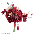 Traditional Chinese bridal bouquet with red roses, golden leaves and Double Happiness tassel - Bridal Bouquet