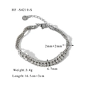 Detailweergave van zilveren dubbellaagse roestvrijstalen armband met zirkoon en afmetingen - Zilver (HF-S4210-S)