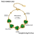 18k vergoldetes Edelstahlarmband mit fünf grünen facettierten Herz-Glassteinen verziert - Grünes Strass-Armband (TXE510) / 17+5cm / Gold