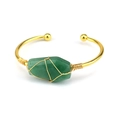 Handmade gold wire wrapped cuff bracelet with a large green hexagonal natural crystal - Green Aventurine