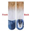 Detailed 3D horse hoof print crew socks showing realistic digital fur pattern front and back - Horseshoe