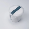 White circular crystal velvet powder puffs with black ribbons in a clear storage box - 5-Pack Box 55x10mm / White (Black Ribbon)