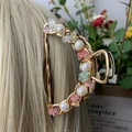 Golden hair claw clip decorated with colorful amethyst crystals and white pearls for women - Multi-Color Crackle Gold Hair Claw