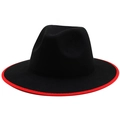 Chapeau fedora en feutre noir classique avec bordure rouge et large bord - Noir avec bordure rouge