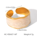 Detail showing ring dimensions 2.12cm diameter and 1.18cm width with beige enamel inlay - Cream White Enamel Wide Open Ring (HC-R30427-WT)