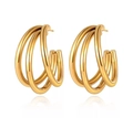 Close-up of triple-layered 18K gold plated hoop earrings with high polish finish - 18K Gold