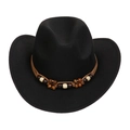 Classic black wool western cowboy hat with brown braided rope and multi-colored beads - M (56-58cm) / Black (168-C)