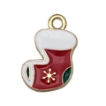 Ciondolo calza di Natale rossa smaltata con fiocchi dorati per creazione gioielli fai-da-te - Calza di Natale Fiocco (19564) / 1 Pezzo (18x12mm)