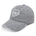Detail of vintage gray washed cotton baseball cap with white heart embroidery - Gray