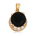 Elegant gold-plated round pendant featuring a large black faceted gemstone and white zircon - Black/Round