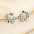 Elegant geometric square earrings with silver finish and sky blue enamel detail - Twisted Circular Style (KE114514-K)