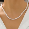 Baroque style necklace featuring white irregular pearls for women's collarbone - Single Strand Basic Style (03 White K)