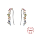 S925 Sterling Silver hook earrings featuring a colorful gradient of inlaid zircons - White Gold