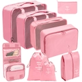 8-piece pink travel organizer set featuring mesh luggage bags and waterproof laundry pouches - Toiletry Bag 9-Piece Set / Pink